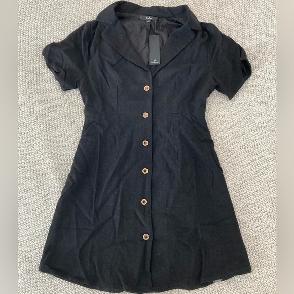 Lulu’s Black Linen Button-down Dress - Picture 2 of 6